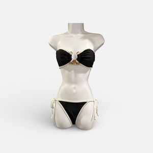 Elegant Black and White Bikini Set with Gold pc